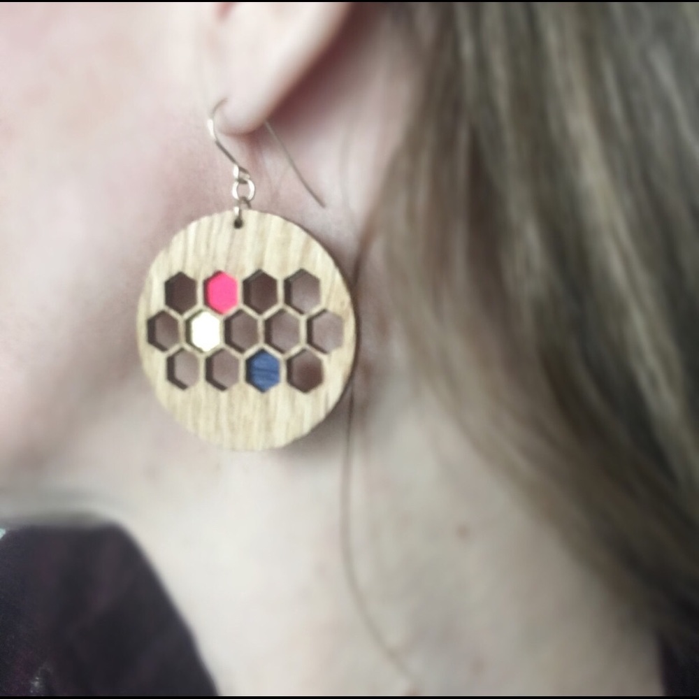 Hand painted wooden earrings